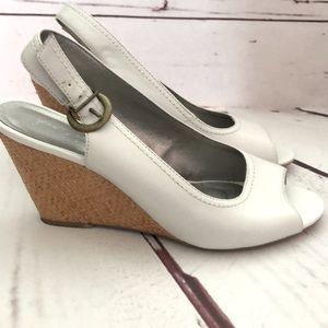 Marks & Spencer White Leather Peeptoe Wedges